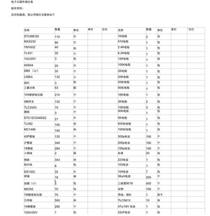 电子元器件报价